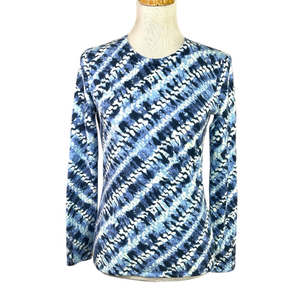 J. Mclaughlin Lightweight Pullover Sweater with Crewneck Blue and White Size XS